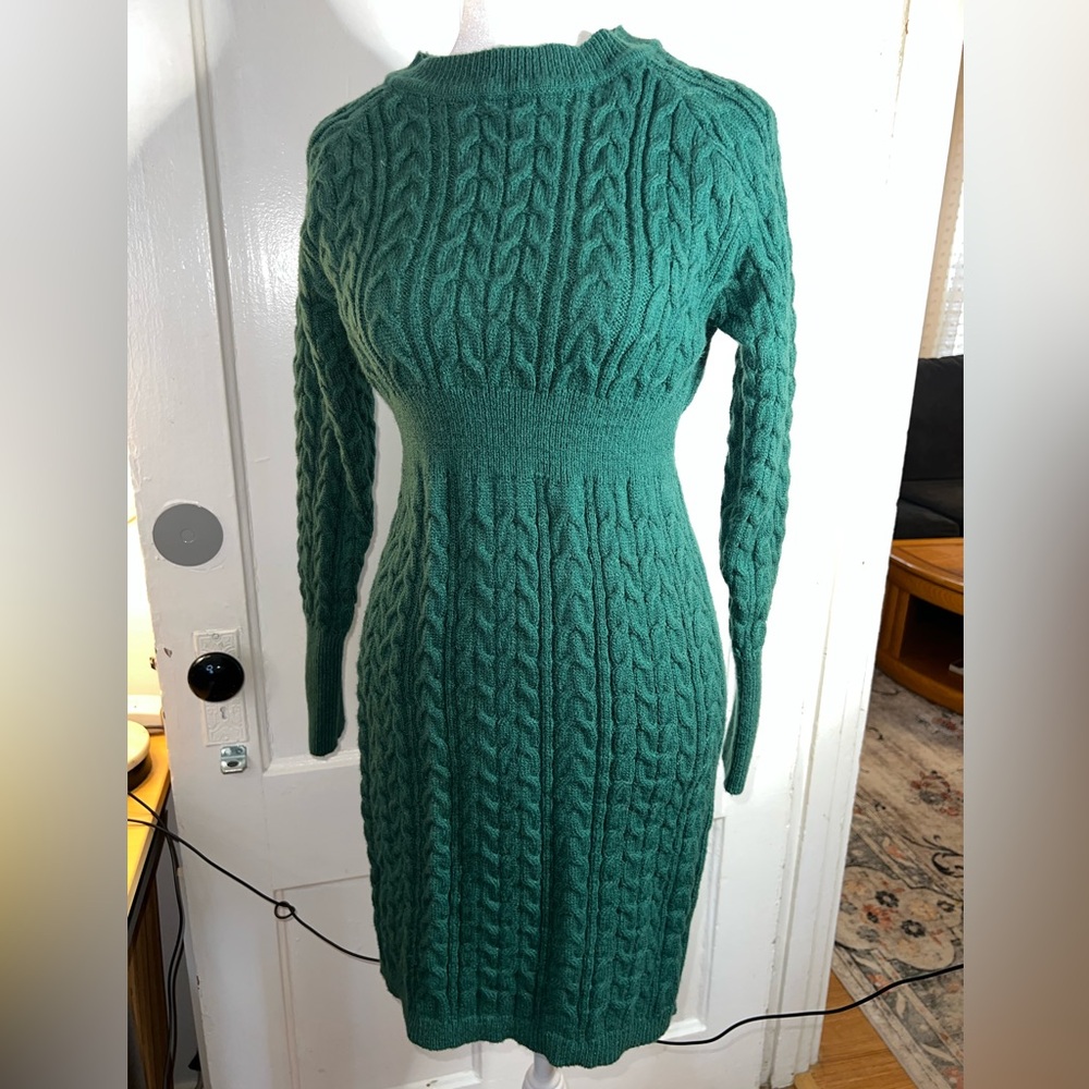 SHEIN Teal Cable Knit Long Sleeve Dress